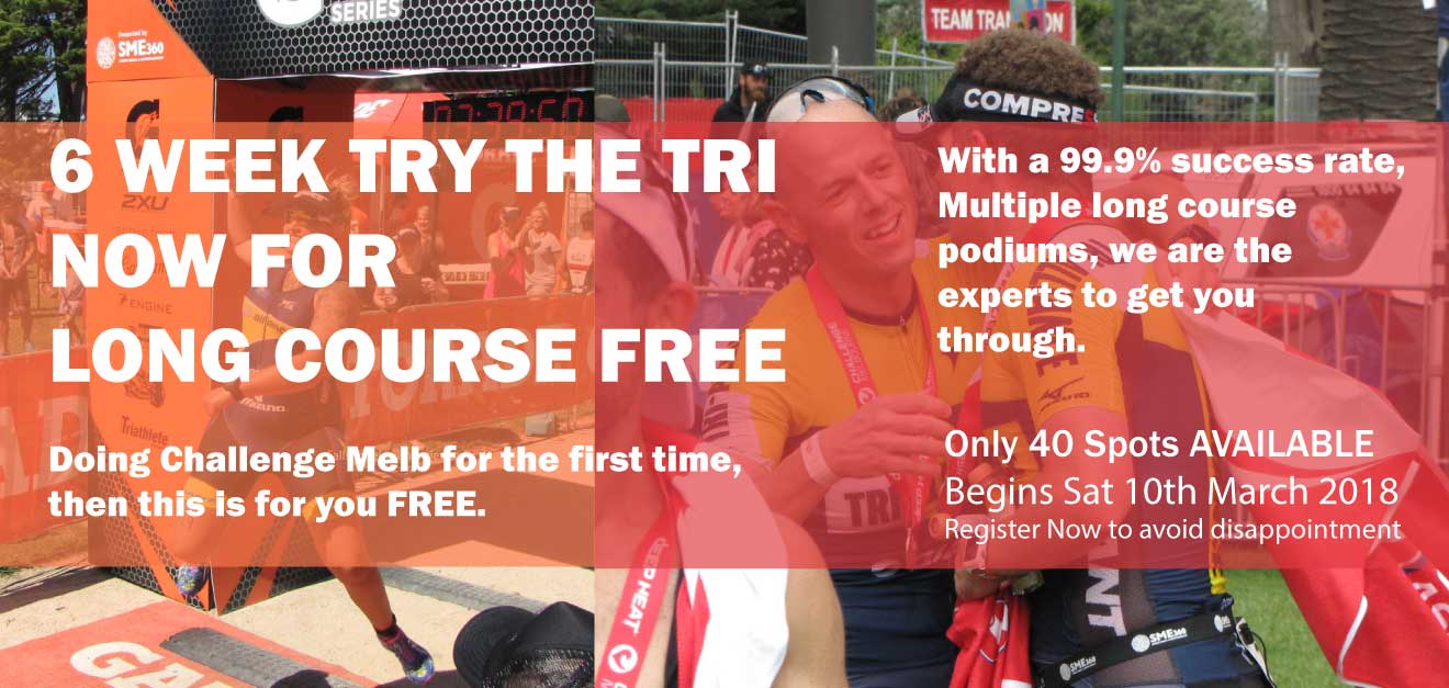 Prerequisite for Challenge Melbourne Try the Tri Program. You must commit to 3-4 of the timetables sessions per week. You must be able to swim a length of a 100m in a pool without stopping, You must be able to ride on the road with a moderate level of skill, You must be able to run 5km without stopping, you must not have any current injuries. Prerequisite for Challenge Sprint and 2XU Sprint/Olympic Try the Tri Program. Olympic Distance You must commit to 3 of the timetables sessions per week. You must be able to swim a length of a 25m in a pool without stopping, You must be able to ride on the road with a moderate level of skill, You must be able to run 1km without stopping, you must not have any current injuries. Sprint Distance You must commit to 2 of the timetables sessions per week. No expectations of prerequisite